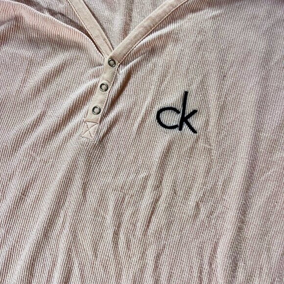 Calvin Klein Womens Pink/cream Long Sleeve sleepwear V neck pullover size small - Picture 2 of 7